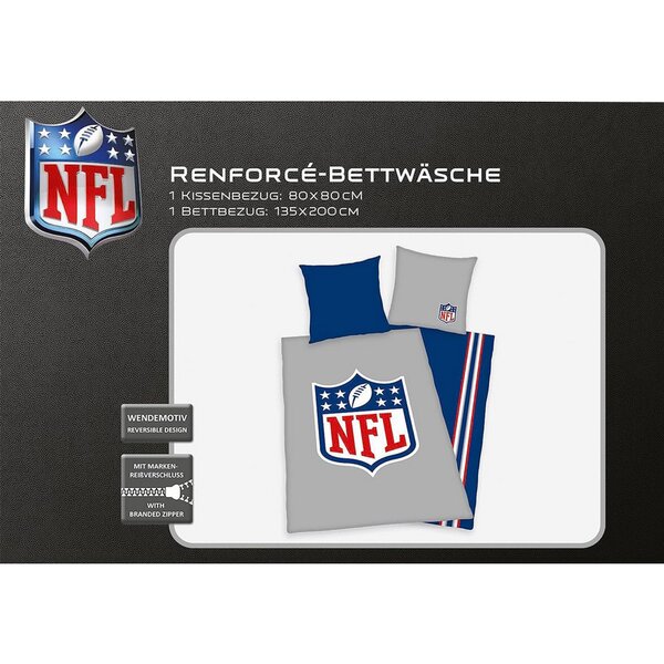 NFL Renforce Wendebettwsche NFL Shield Logo - 135cm x 200cm Grau-Navy