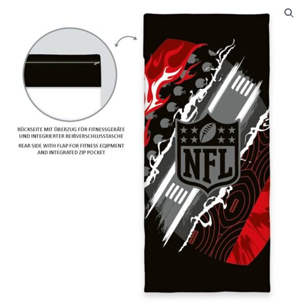 NFL Fitness-Tuch mit Flap und Tasche NFL Logo - 50cm x 110cm schwarz-rot